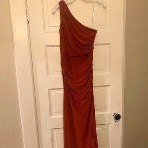 Ruched Jersey One-Shoulder Bridesmaid Dress- David's Bridal, Size 4, Cinnamon